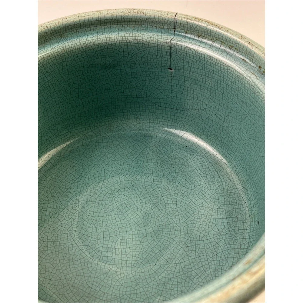 Vintage Faberware Turquoise Ceramic Covered Casserole Dish W/Metal Holder Below: